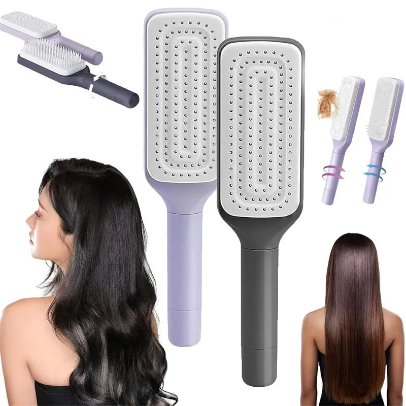 Brosse à Cheveux Rotative Autonettoyante